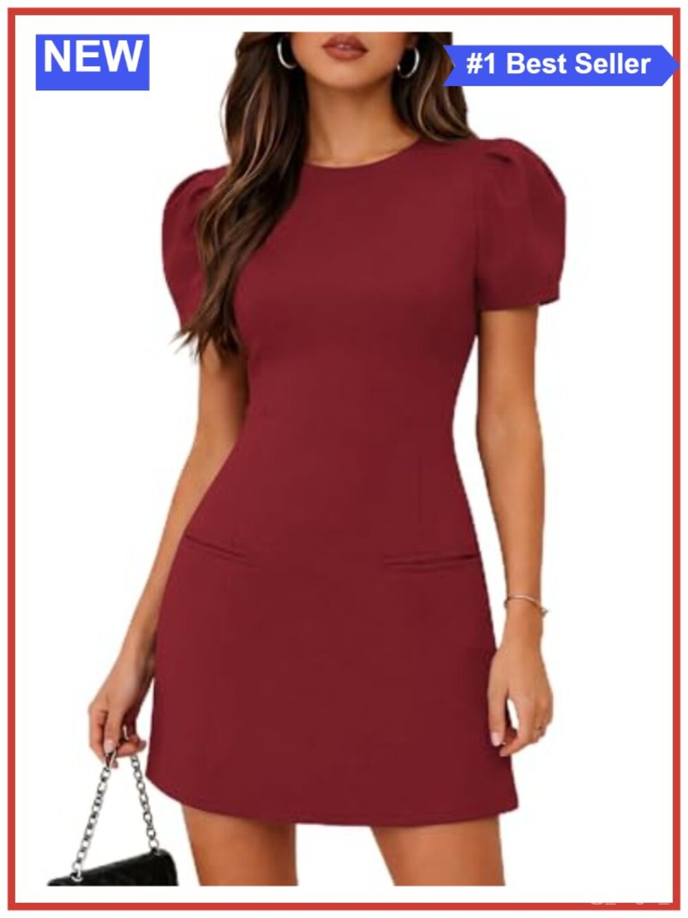 Puff Sleeve Mini Dress Crew Neck Slim Fit Party Cocktail Club Bodycon